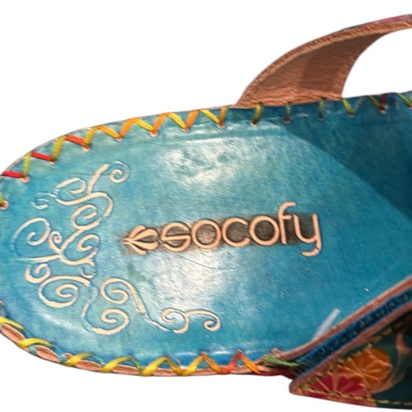 Socofy Colorful Handprinted Floral Boho Toe Ring Sandals Size 6 - Picture 5 of 12